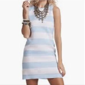 Island Company Women's Dress 100% Linen Pastel Blue White Stripes Coastal Medium